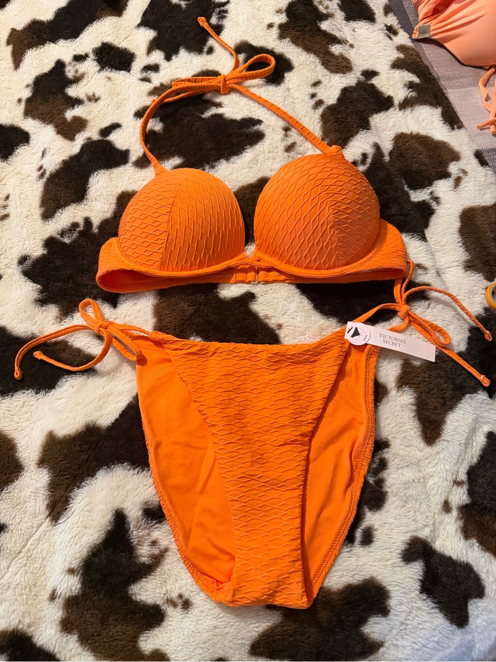 Victoria's Secret 36 B Orange Textured Tie-Side Bikini